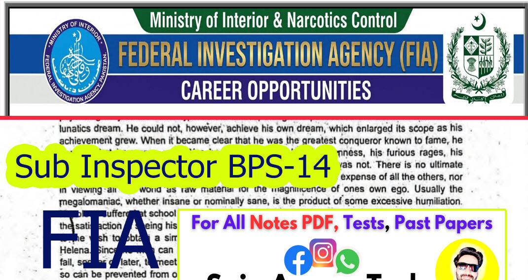 Download FIA Notes Past Papers PDF & Sub Inspector FIA Preparation Guide 2026