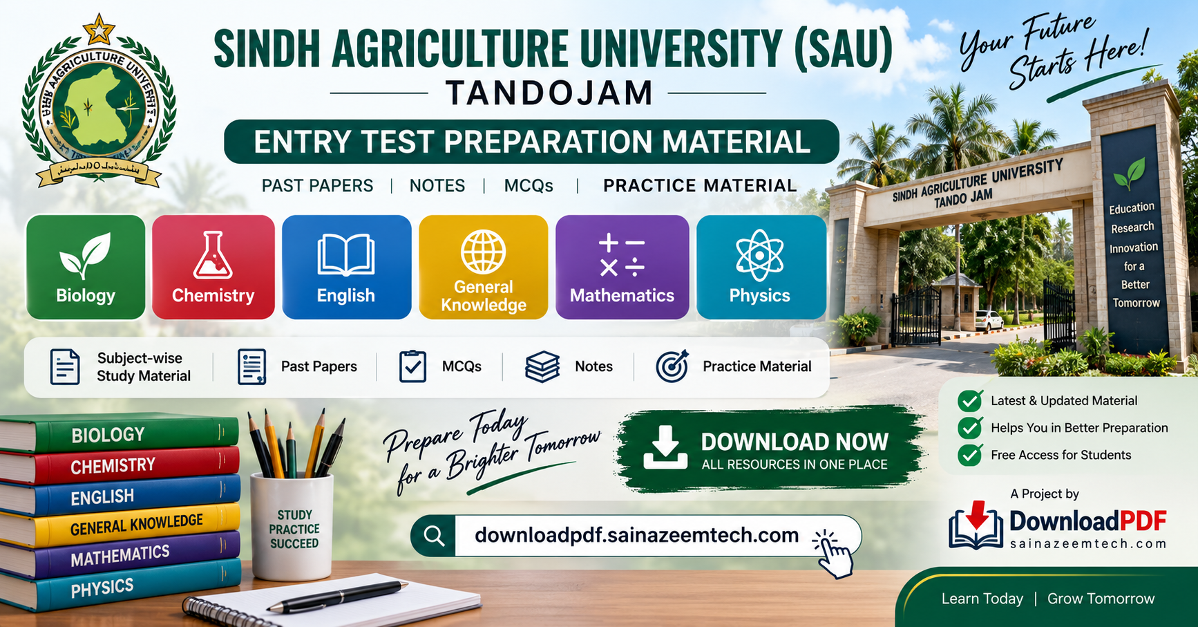 Sindh Agriculture University (SAU) Tandojam: All Subjects Entry Test Prep Material